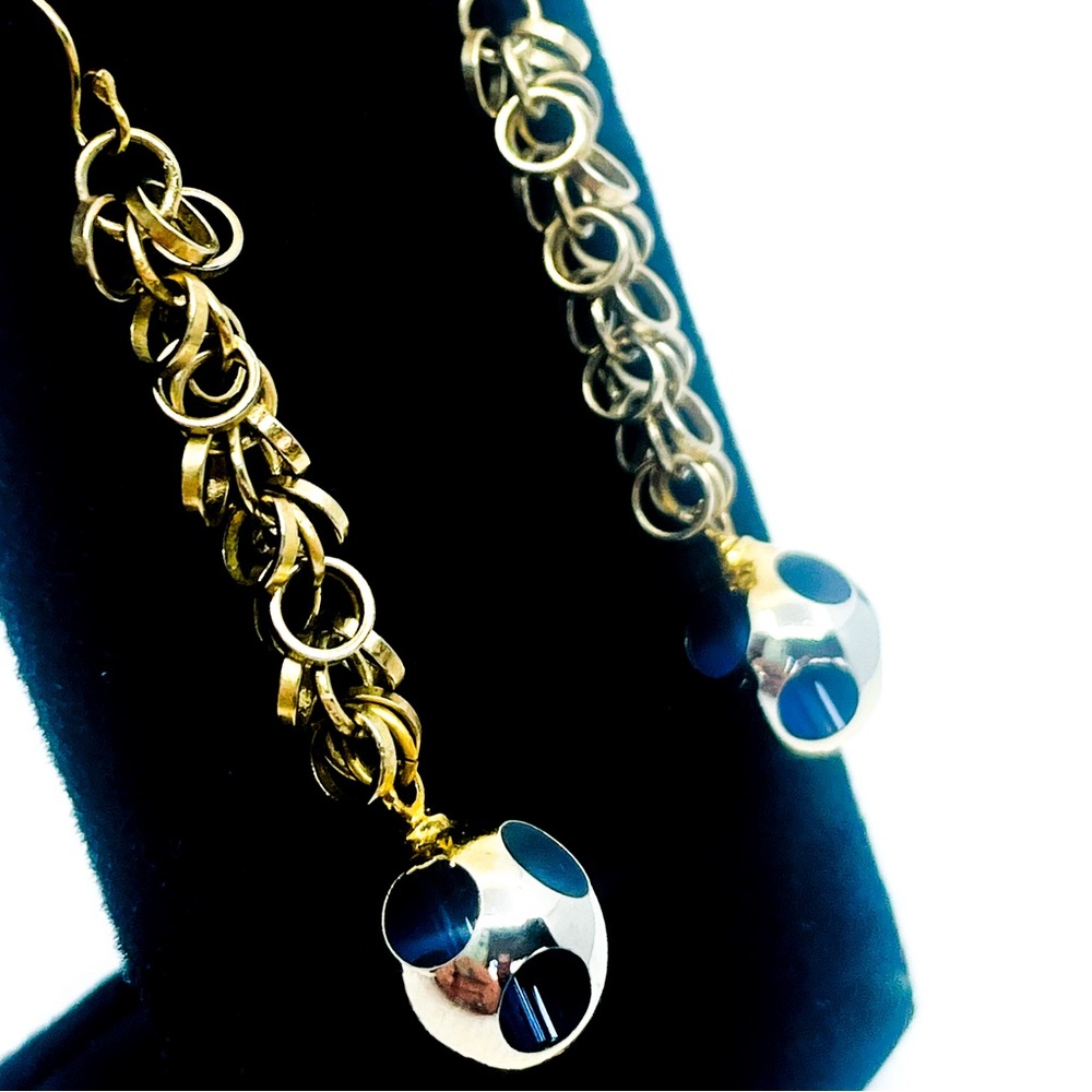 Unusual Blue Glass Ball Gold Filled Earrings